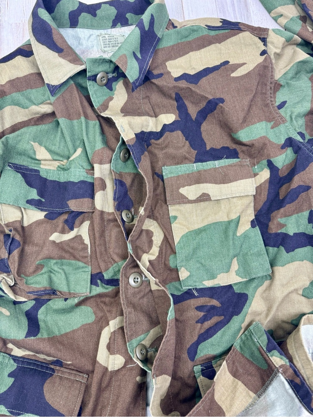 Vintage US Military Shirt Mens Large Camo Cargo Woodland Combat Shacket - Picture 7 of 14